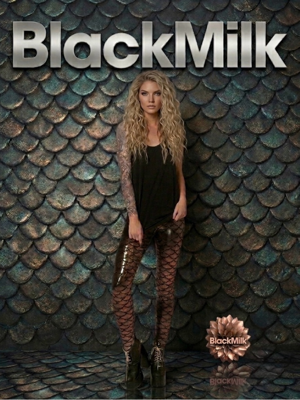BlackMilk Mermaid Scale Metallic Leggings Rose Gold L